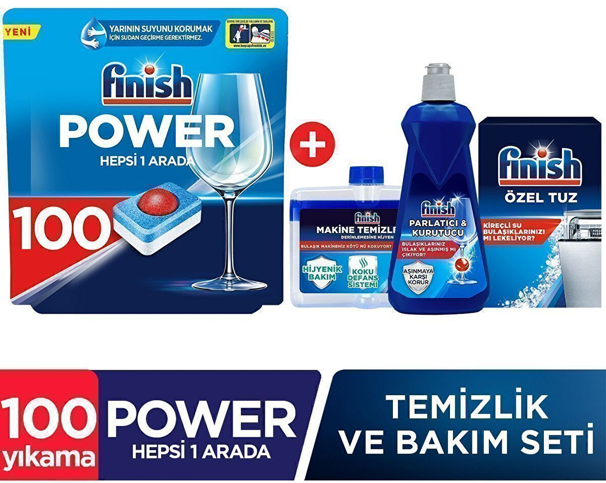 Finish Hepsi Bir Arada Bulaşık Makine Tableti 100 lü + Bakım Seti