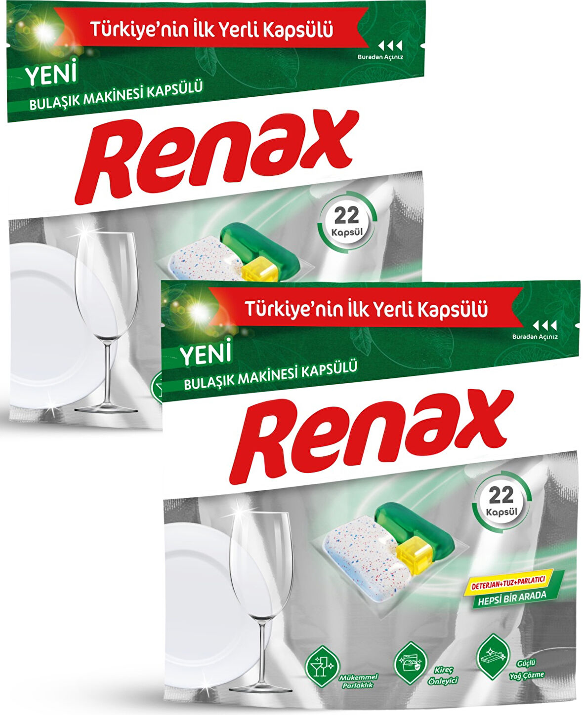 Renax Bulaşık Makinesi Kapsülü Hepsi Bir Arada 22 li x 2 Adet