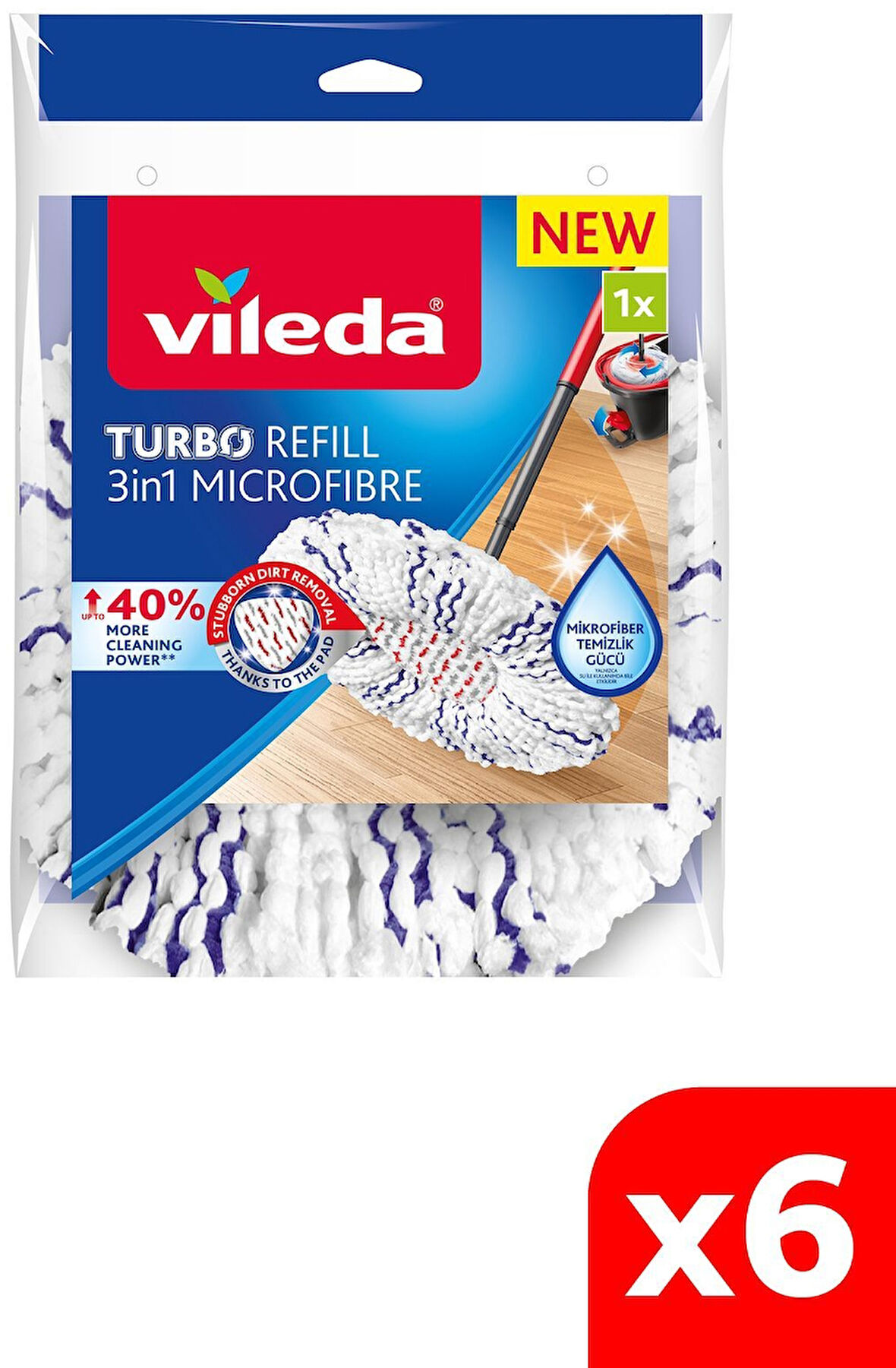 Vileda Turbo 3in1 Extra Pedli Mikrofiber Yedek Paspas x 6 Adet