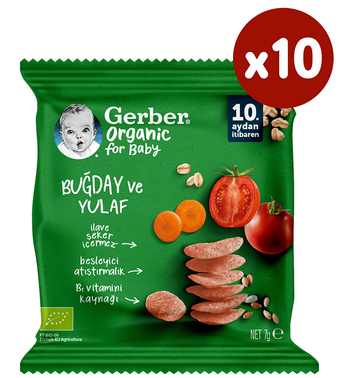 Gerber Buğday Yulaf  Domates Havuçlu Bebek Atıştırmalığı 7g x 10 Adet