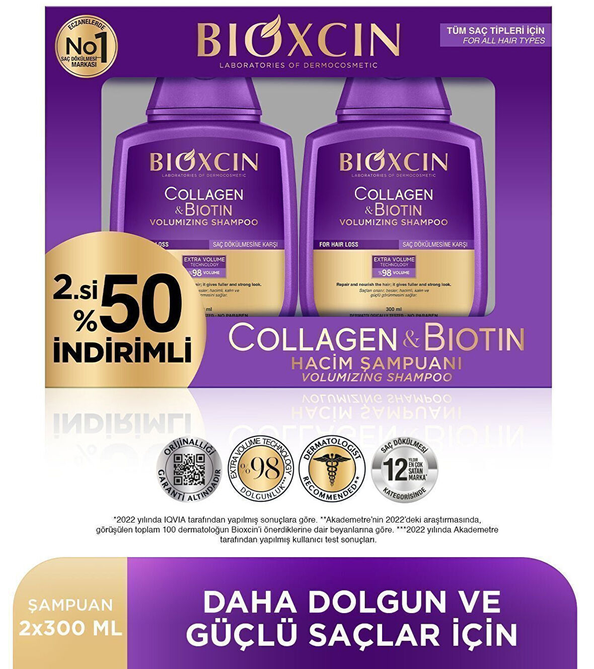 Bioxcin Collagen & Biotin Ekstra Dolgunlaştırıcı Şampuan 300 mlx2 Adet