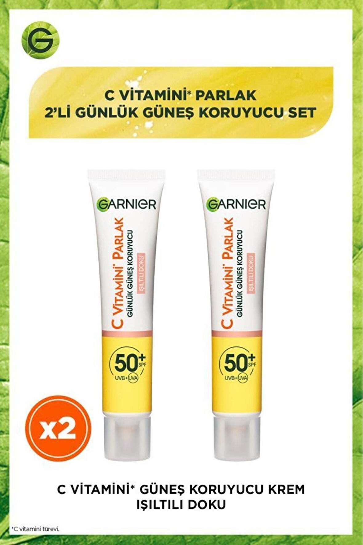 Garnier C Vitamini Uv Korumalı Güneş Kremi Spf50 Işıltılı Doku 40 ml x 2 Adet