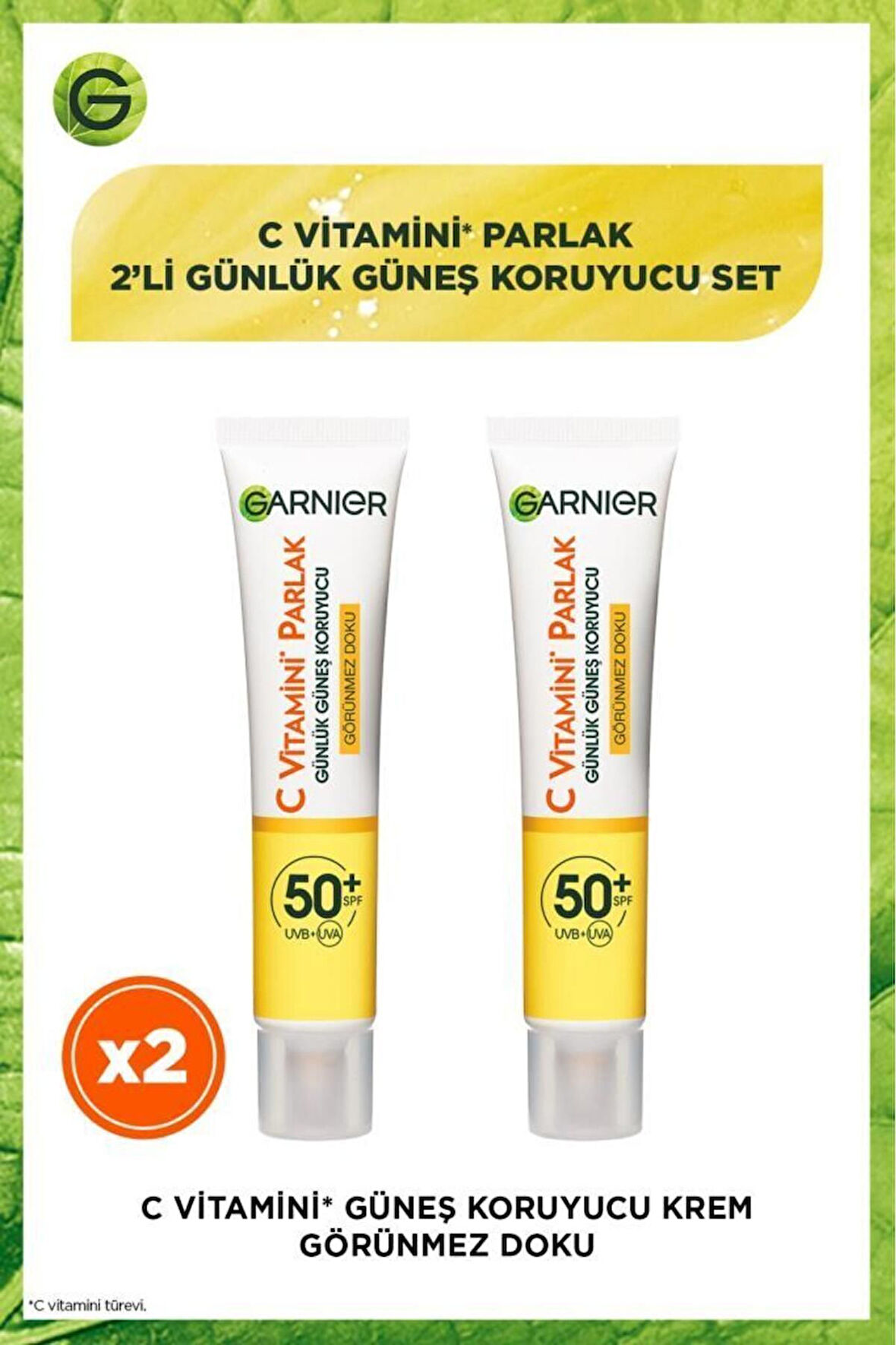 Garnier C Vitamini Günlük Güneş Koruyucu Fluid Yüz Kremi Spf50 40 ml x 2 Adet