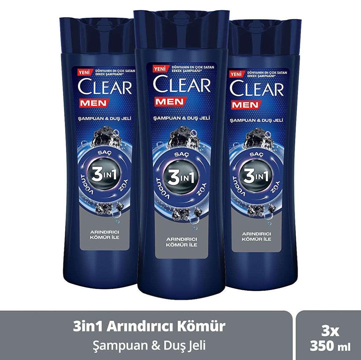 Clear Men Şampuan ve Duş Jeli Arındırıcı Kömür 350 ml x 3 Adet