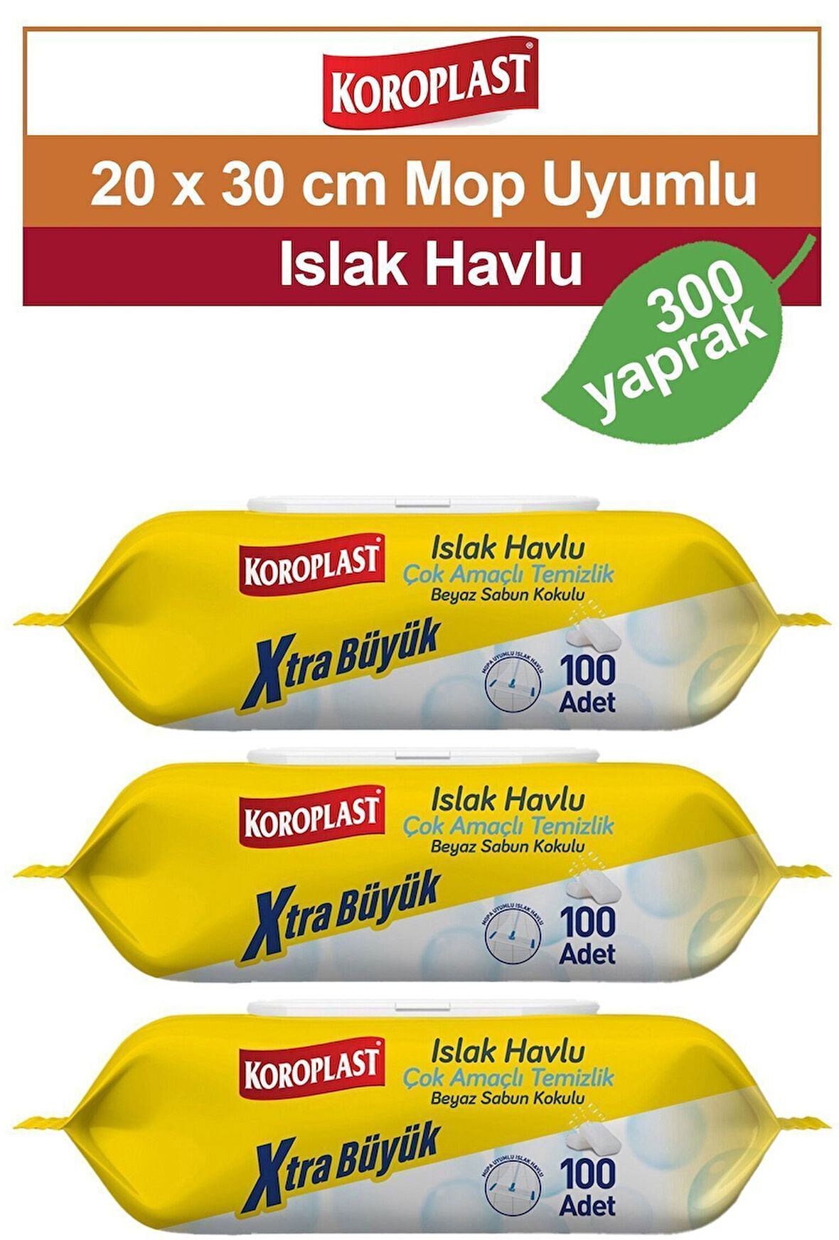 Koroplast Çok amaçlı Beyaz Sabun Kokulu Islak Havlu 100 lü x 3 Adet