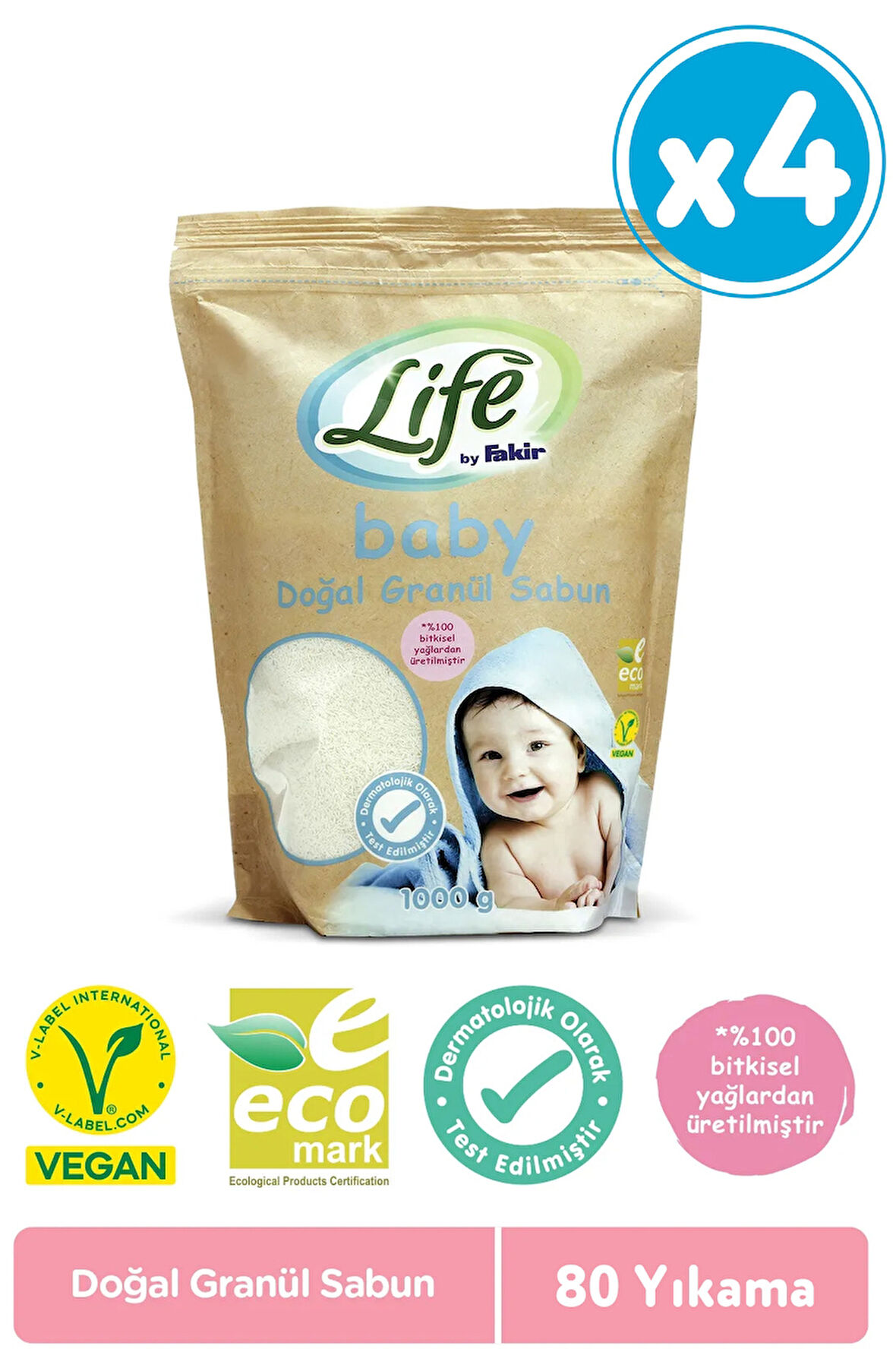 Life By Fakir Doğal Bebek Granül Toz Sabun 1 kg x 4 Adet