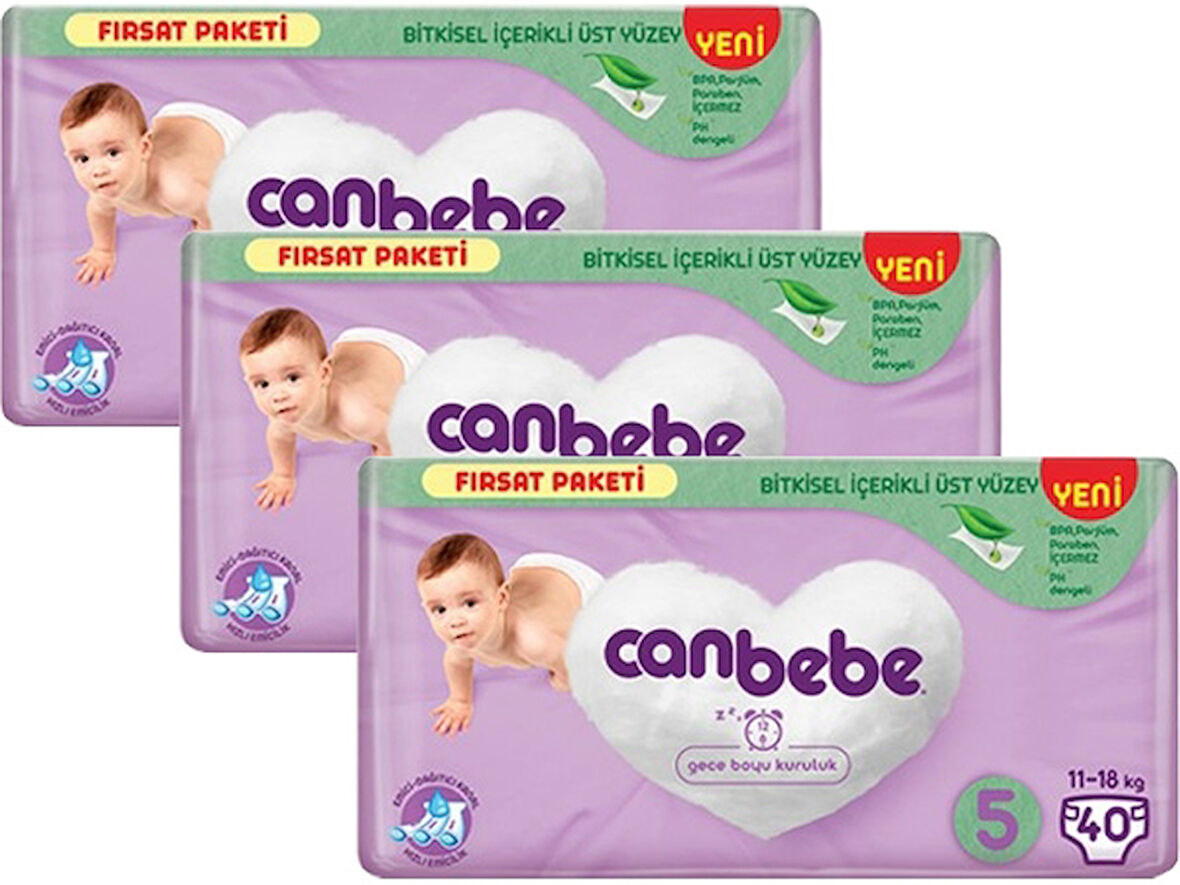 Canbebe Bebek Bezi Fırsat Paketi 5 Beden Junior (11-18Kg)40 lı x3 Adet