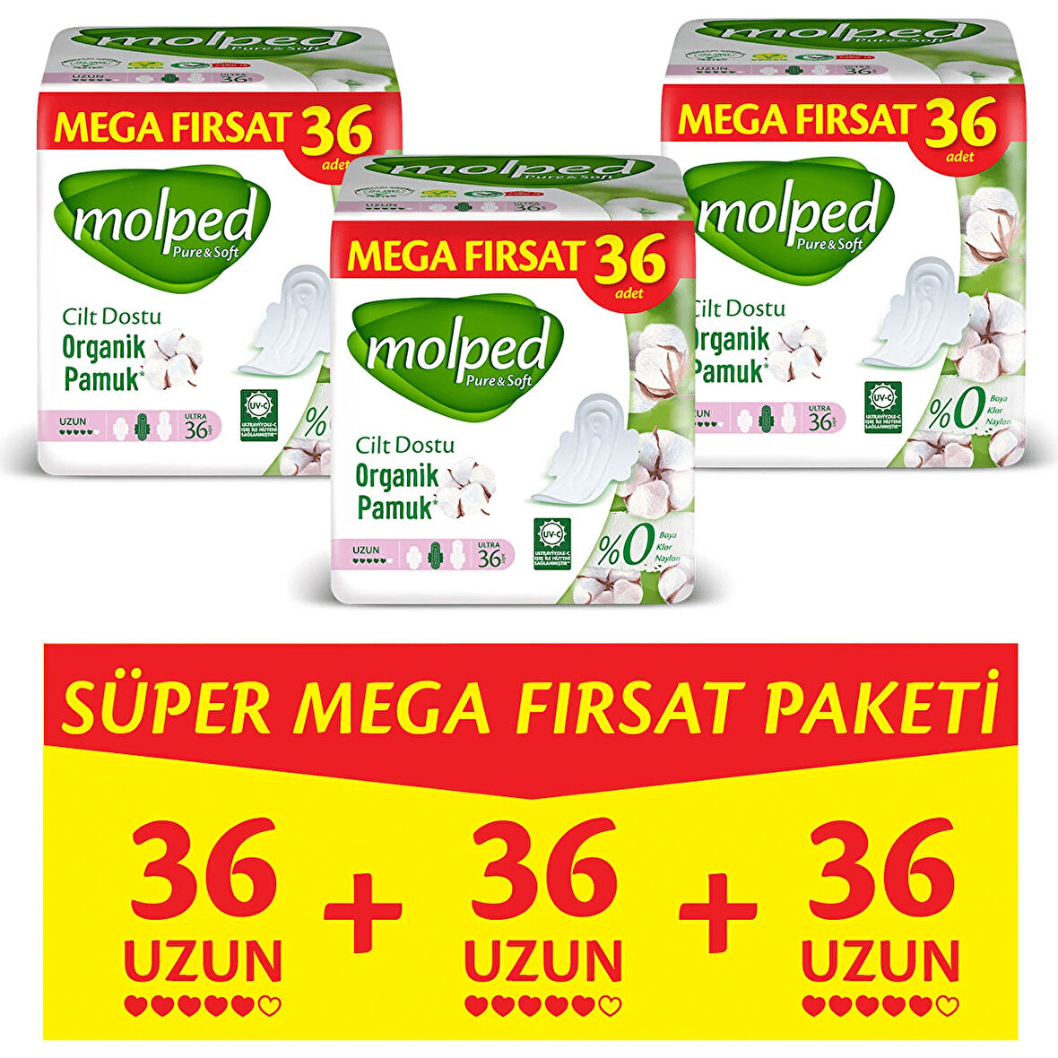 Molped Pure Soft Mega Fırsat Uzun Ultra 36 lı x 3 Adett