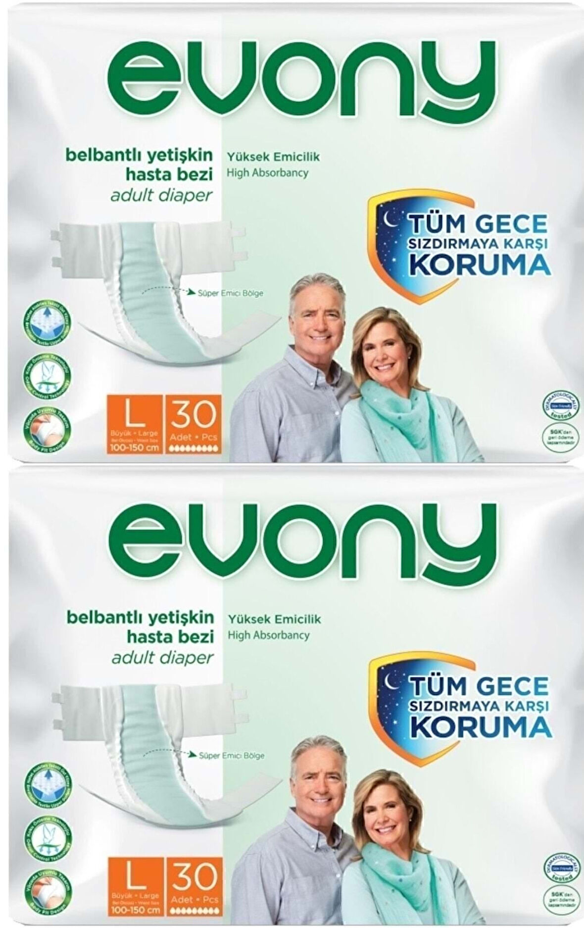 Evony Belbantlı Yetişkin Hasta Bezi Large 30 lu x 2 Adet