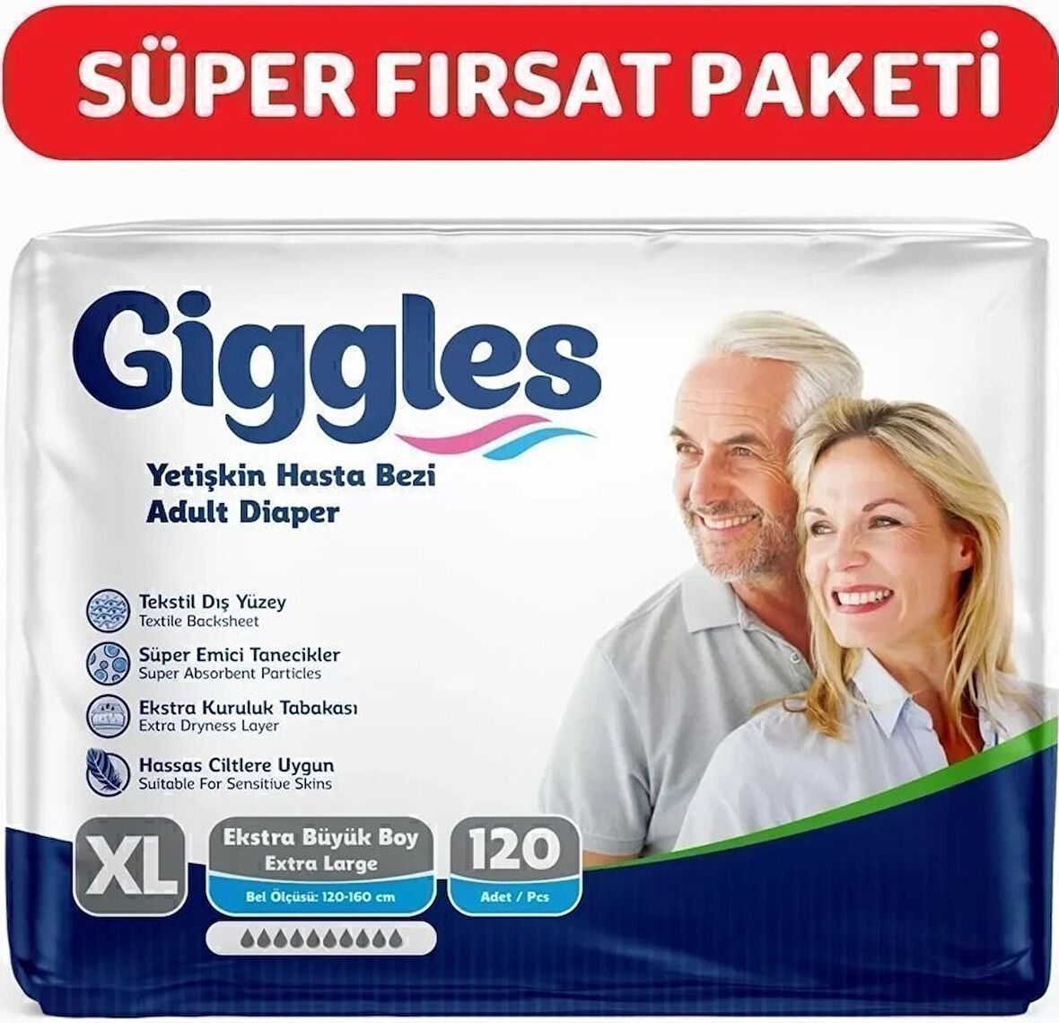 Giggles Yetişkin Hasta Bezi Ekstra Büyük Boy 30 lu x 4 Adet