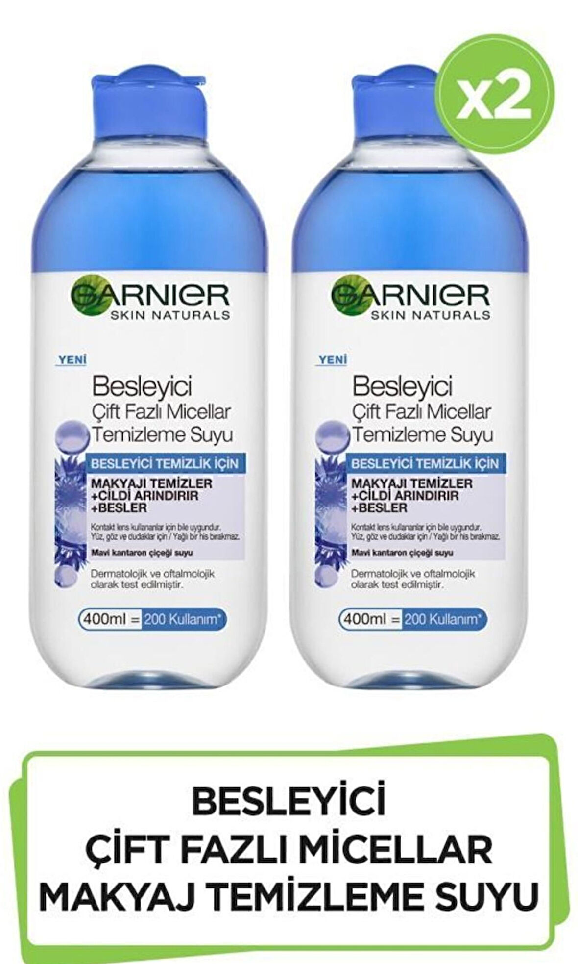 Garnier Micellar Besleyici Çift Fazlı Temizleme Suyu 400 ml x 2 Adet