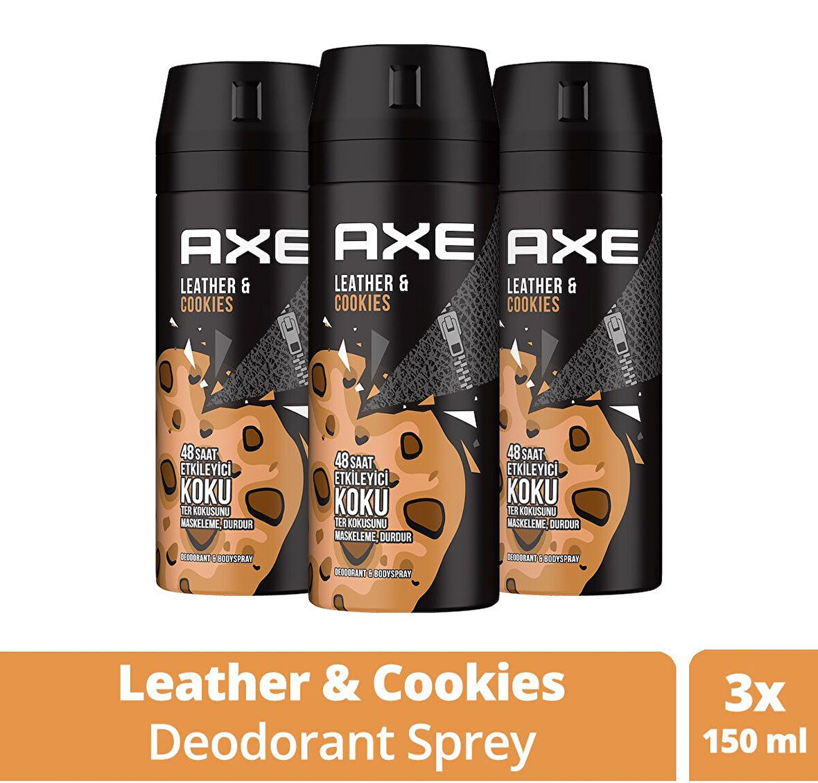 Axe Erkek Deodorant Sprey Leather & Cookies 150 ml x 3 Adet