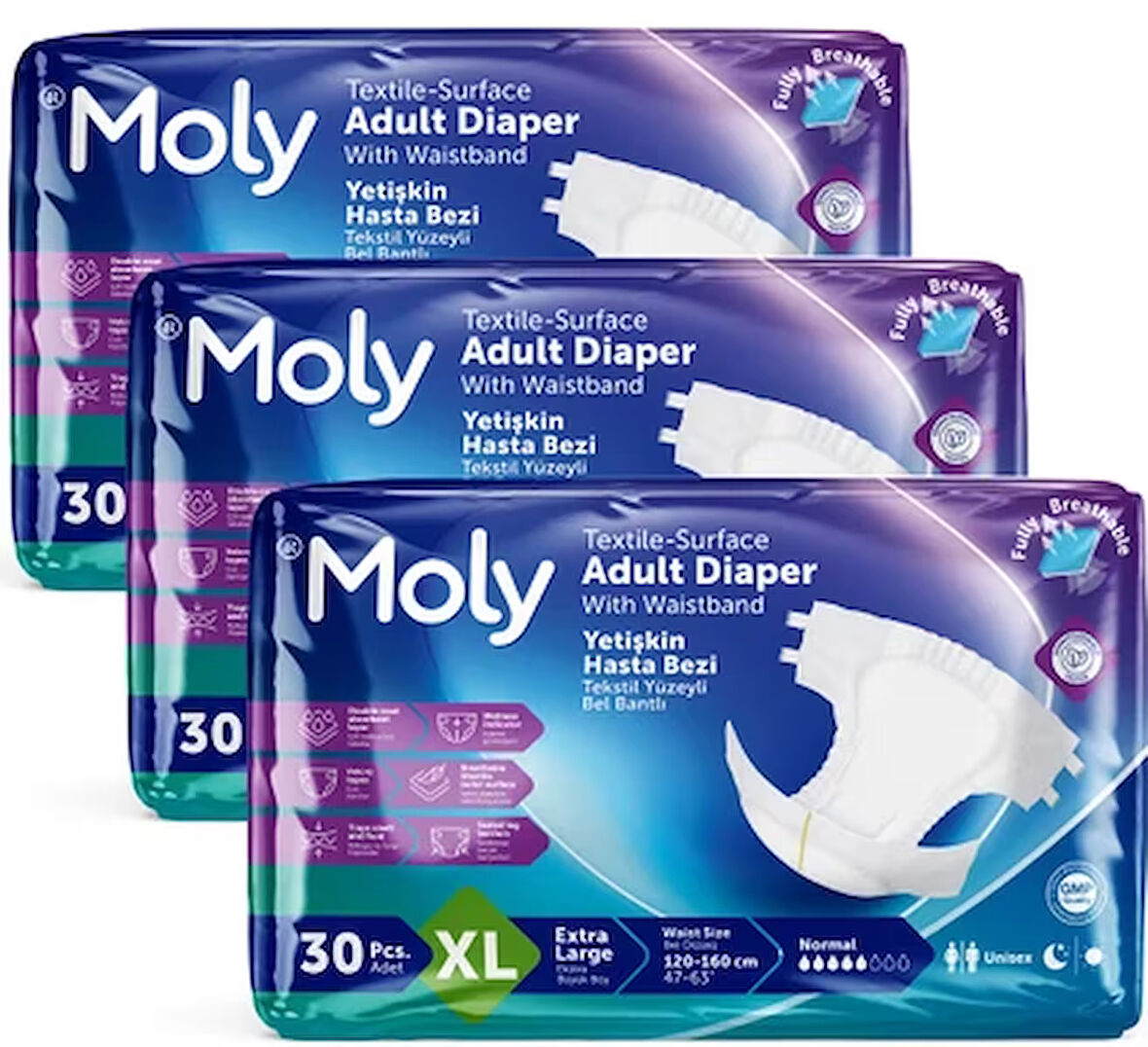 Moly Belbantlı Hasta Bezi Extra Büyük Boy 30 lu x 3 Adet