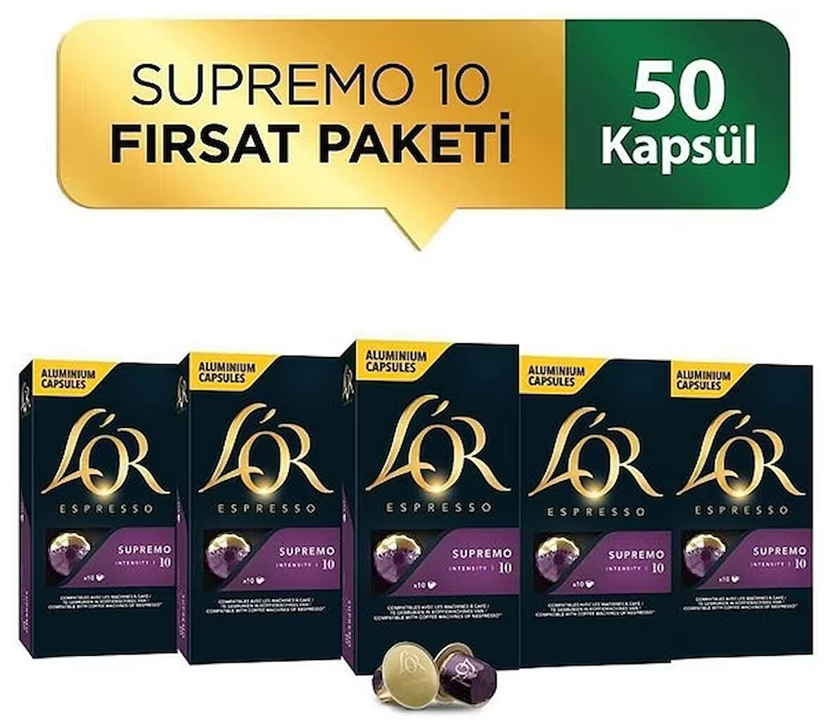 Lor Supremo 10 Nespresso Uyumlu Kapsül Kahve 10 lu x 5 Adet