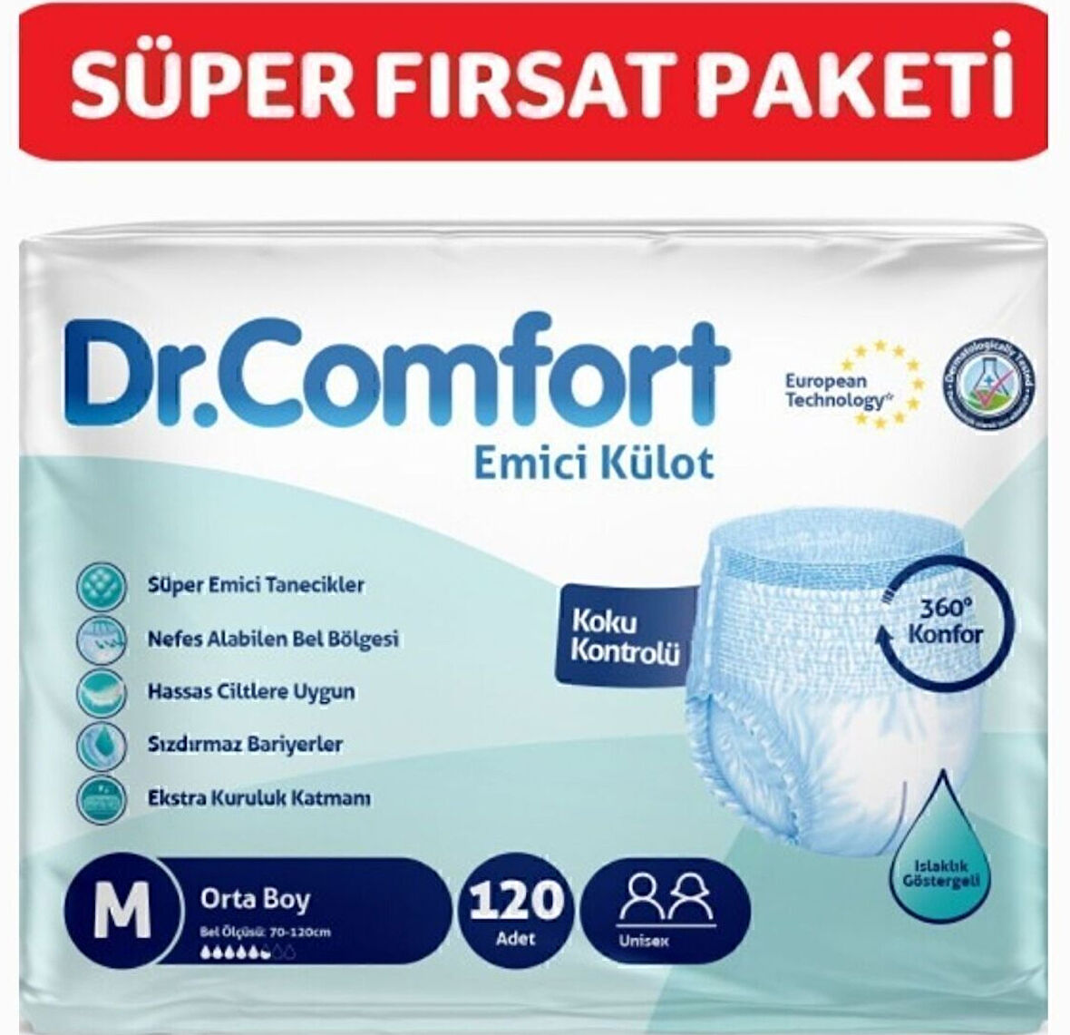 Dr.Comfort Yetişkin Emici Külot Orta Boy 30 lu x 4 Adet