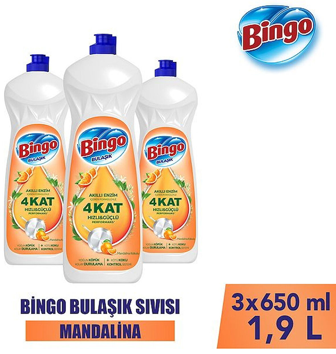 Bingo Elde Bulaşık Deterjanı Mandalina 650 ml x 3 Adet
