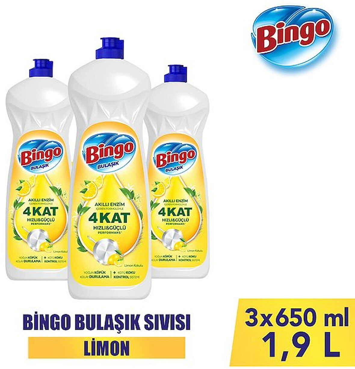 Bingo Elde Bulaşık Deterjanı Limon 650 ml x 3 Adet