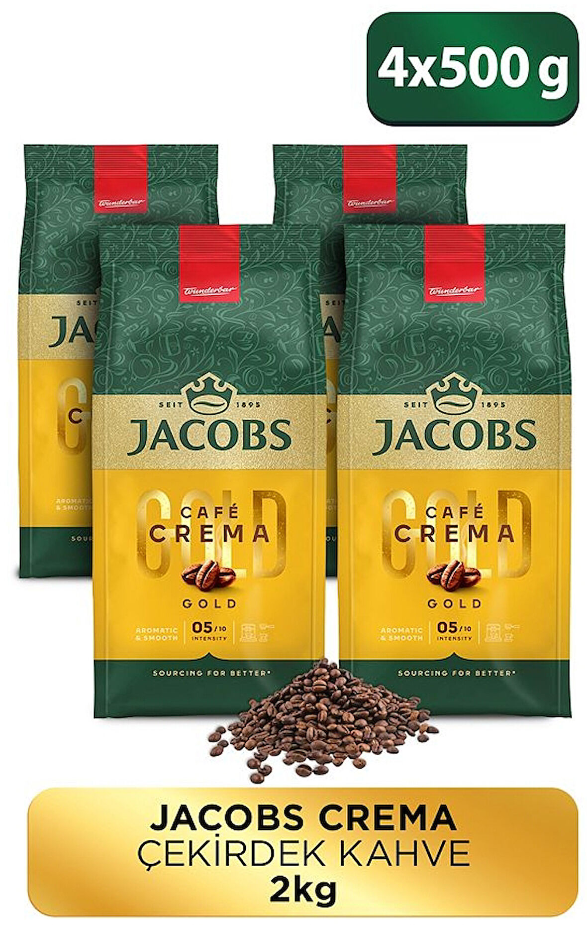 Jacobs Cafe Crema Çekirdek Kahve 500 gr x 4 Adet