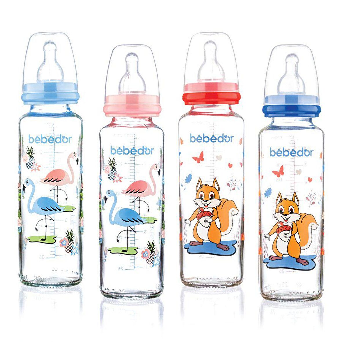 Bebedor 31302 Desenli Cam Biberon Silikon Emzikli 250 ml x 2 Adet