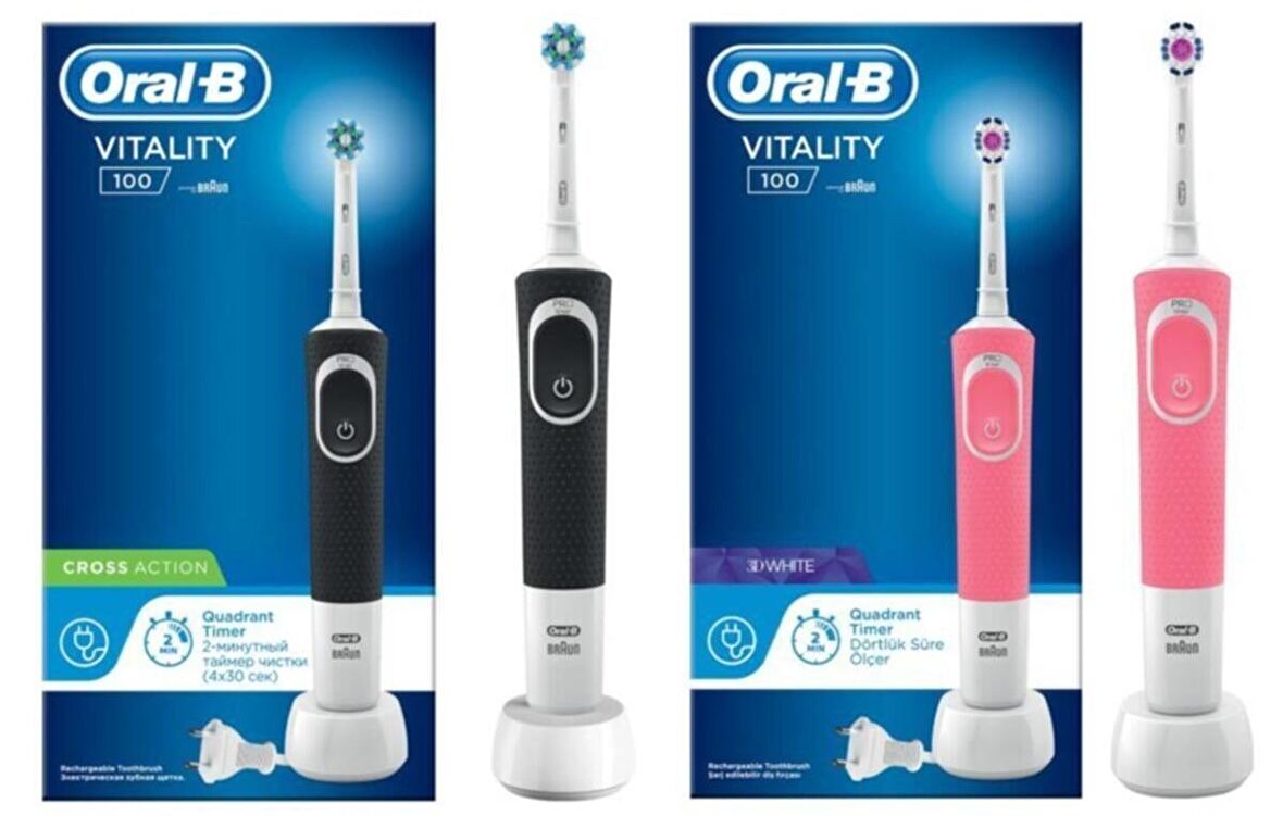 Oral-B D100 Cross Action Siyah + Pembe 3D White Şarjlı Diş Fırçası