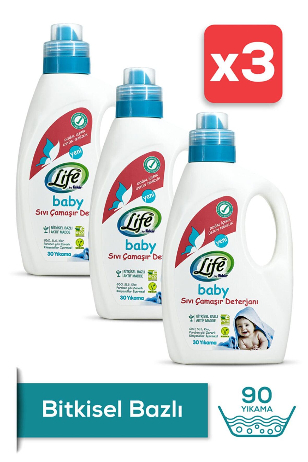 Life By Fakir Bitkisel Baz Vegan Sıvı Bebek Deterjanı 1500 ml x 3 Adet