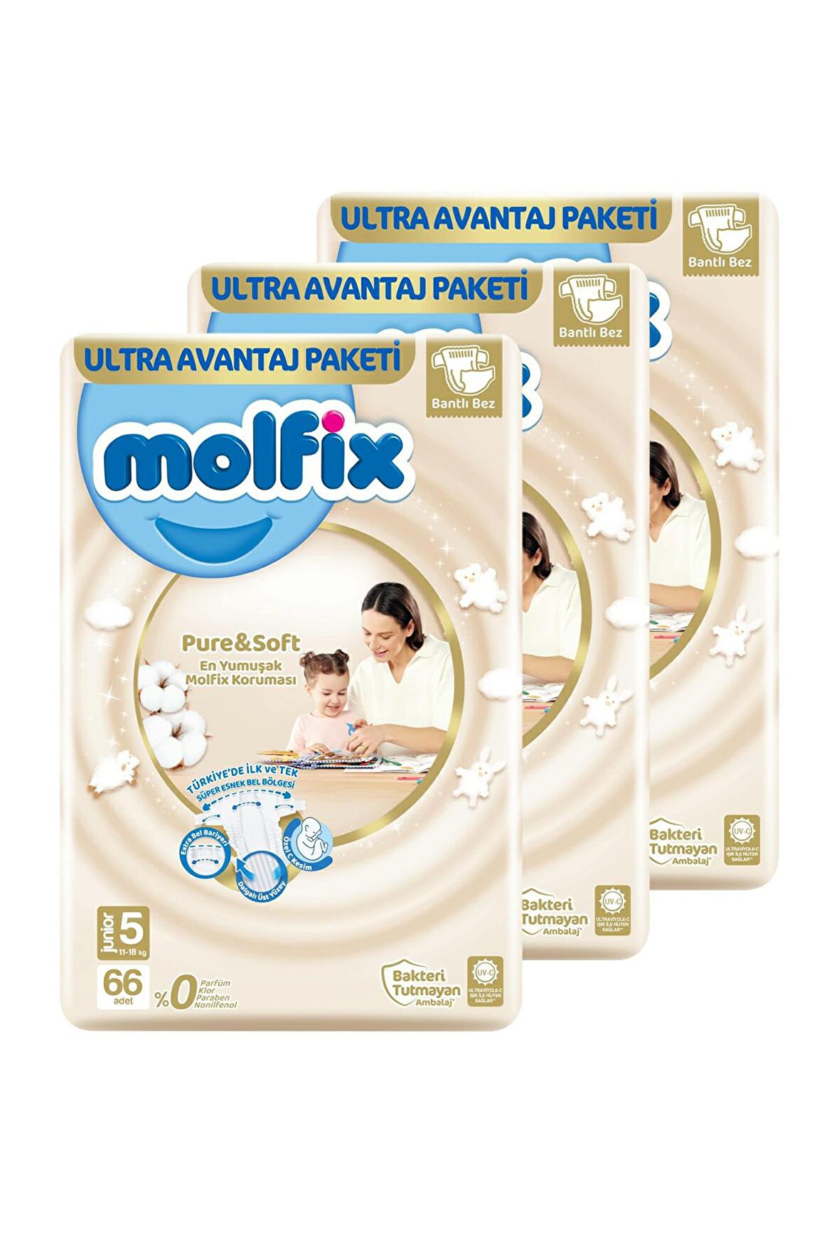 Molfix Pure &Amp; Soft Bebek Bezi Junior 5 No 66 Lı X 3'li