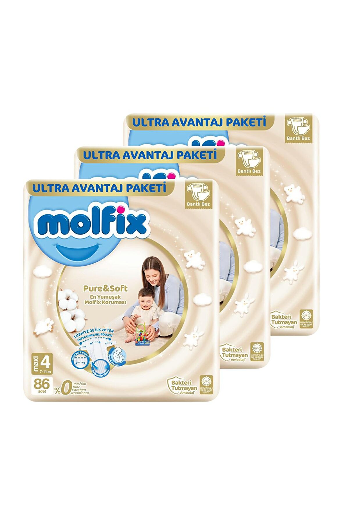 Molfix Pure &Amp; Soft Bebek Bezi Maxi 4 No 86 Lı X 3'li