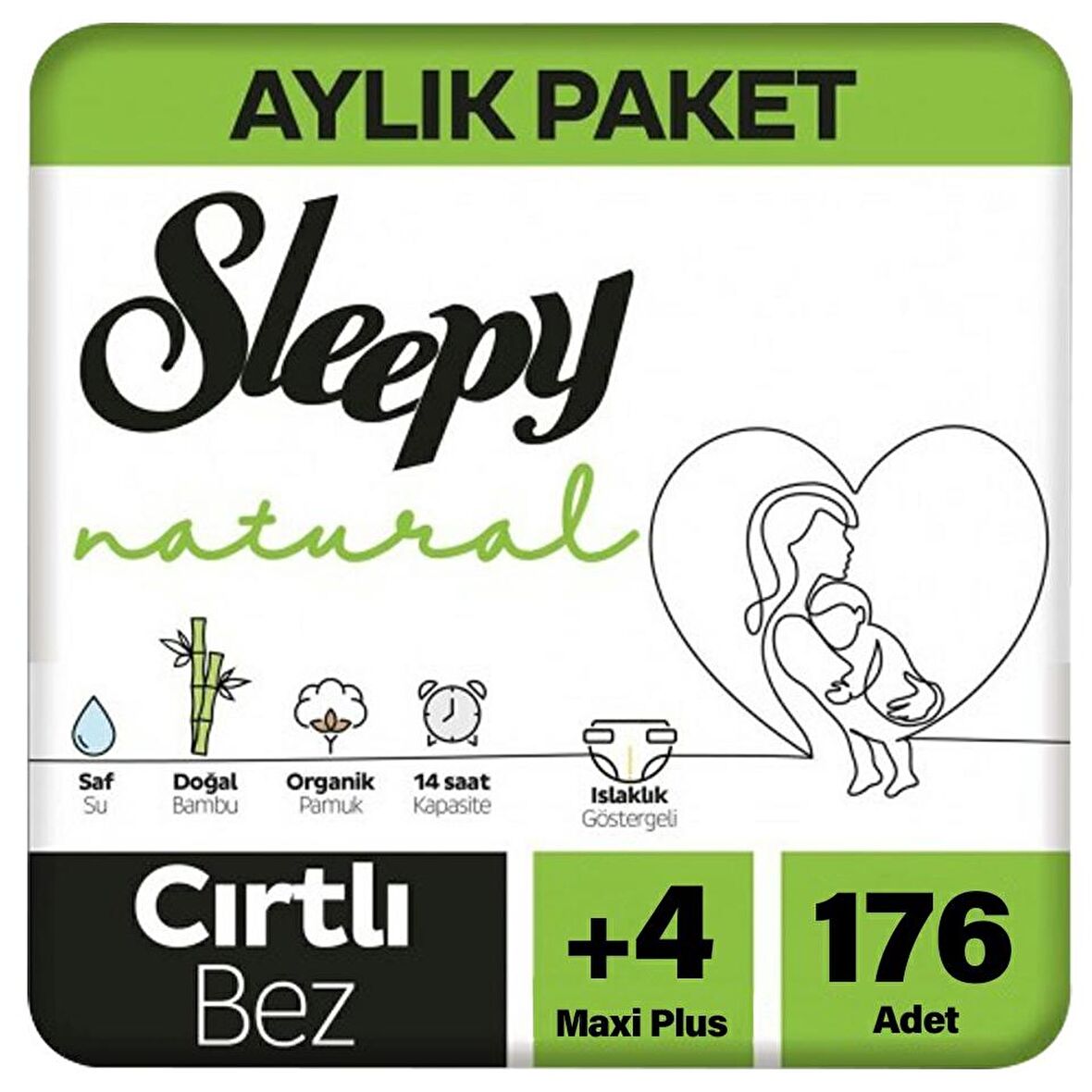 Sleepy Natural 4+ Numara Maxi Plus 176'lı Cırtlı Bez