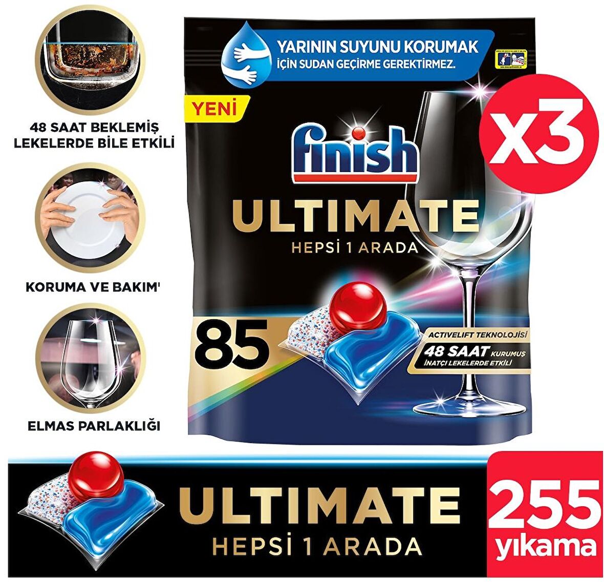 Finish Ultimate Hepsi Bir Arada Bulaşık Deterjanı 85 Kapsül x 3 Adet