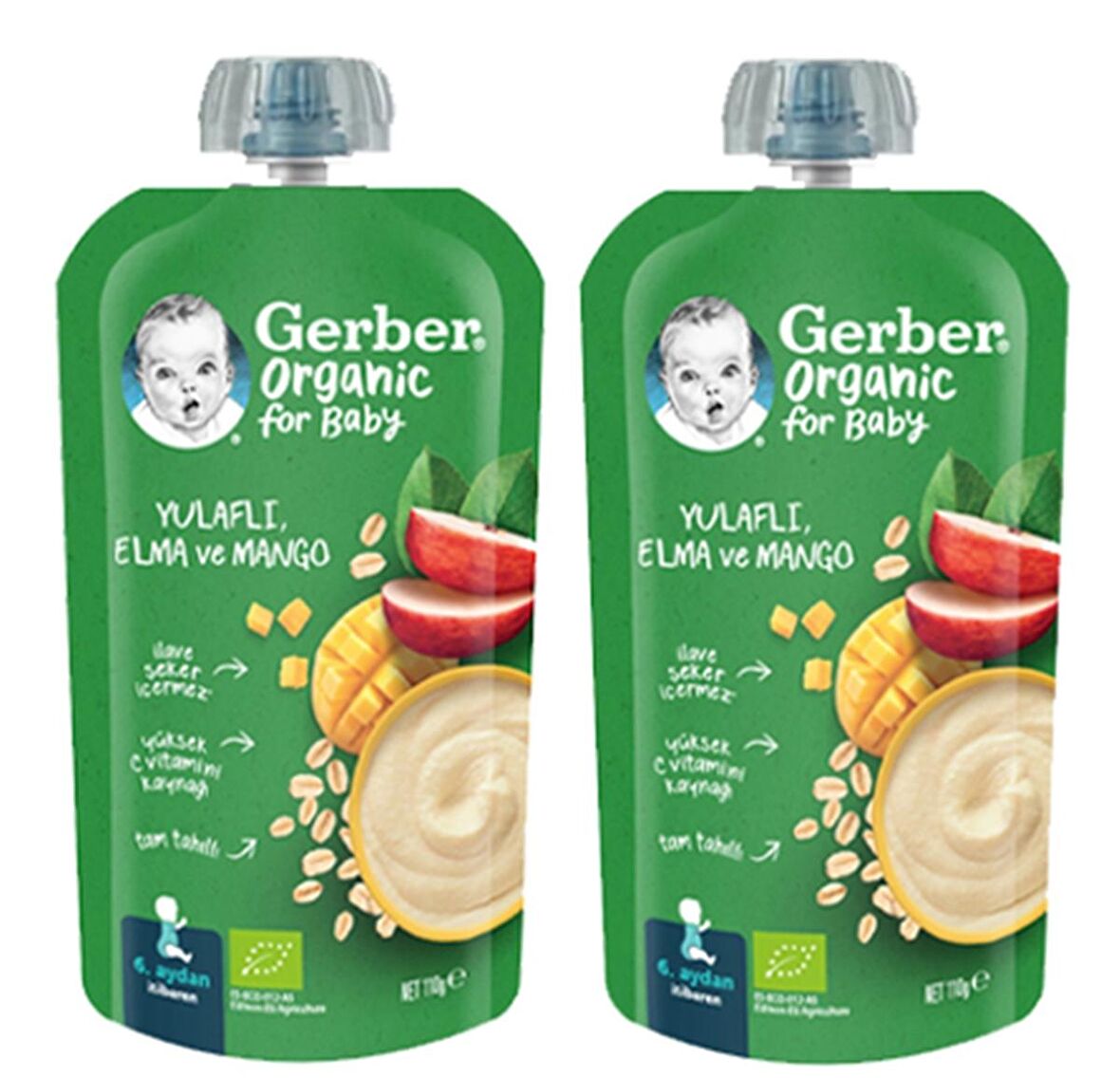 Gerber Organik Yulaflı Elma ve Mango Püresi 110g  x 2 Adet