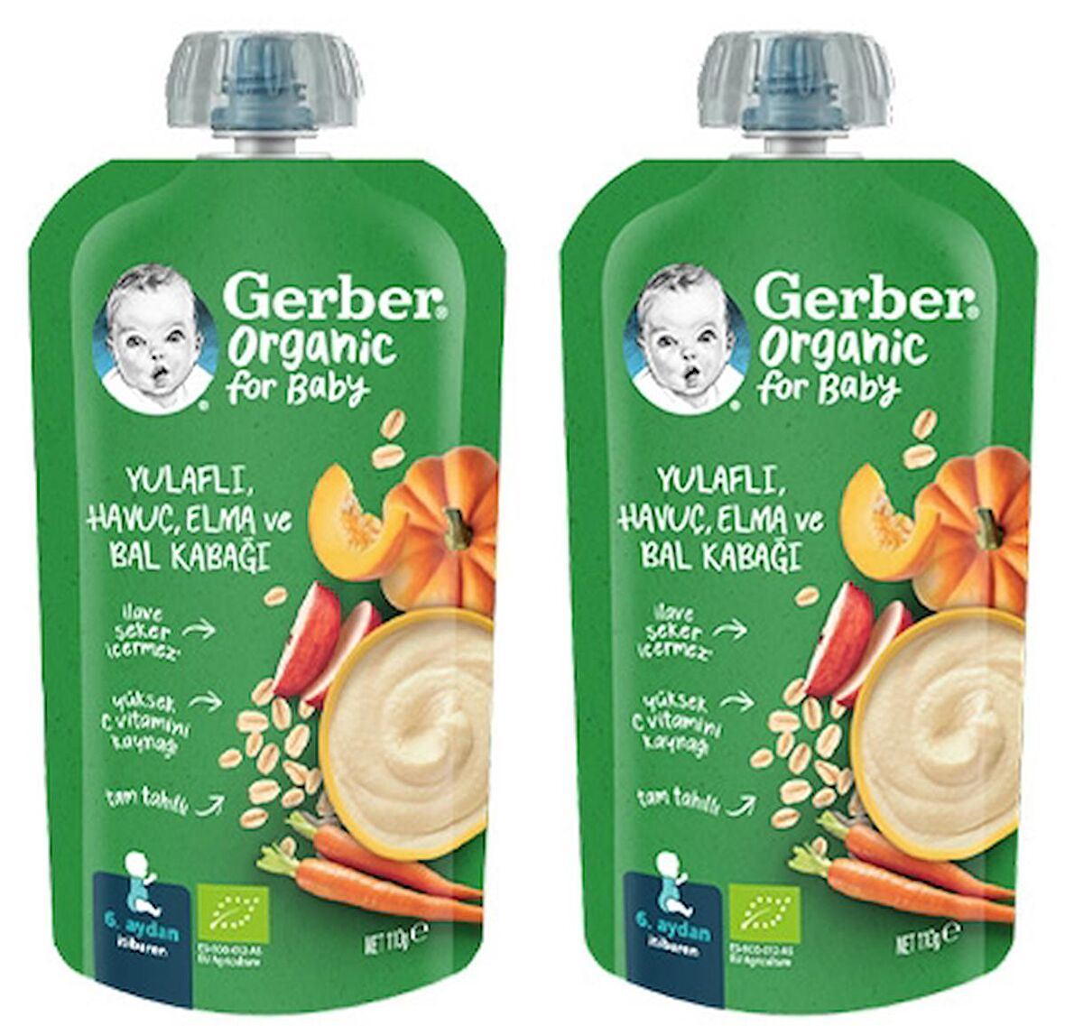 Gerber Organik Yulaflı Elma, Havuç ve Balkabaklı Püre 110g x 2 Adet