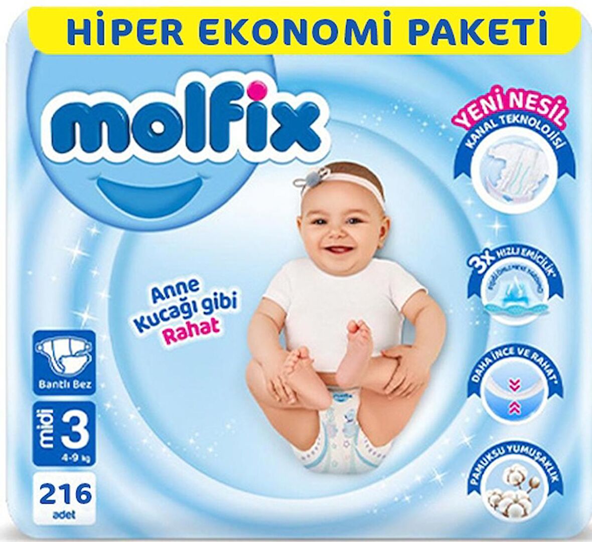 Molfix 3 Numara Midi 2x108'li Bel Bantlı Bez