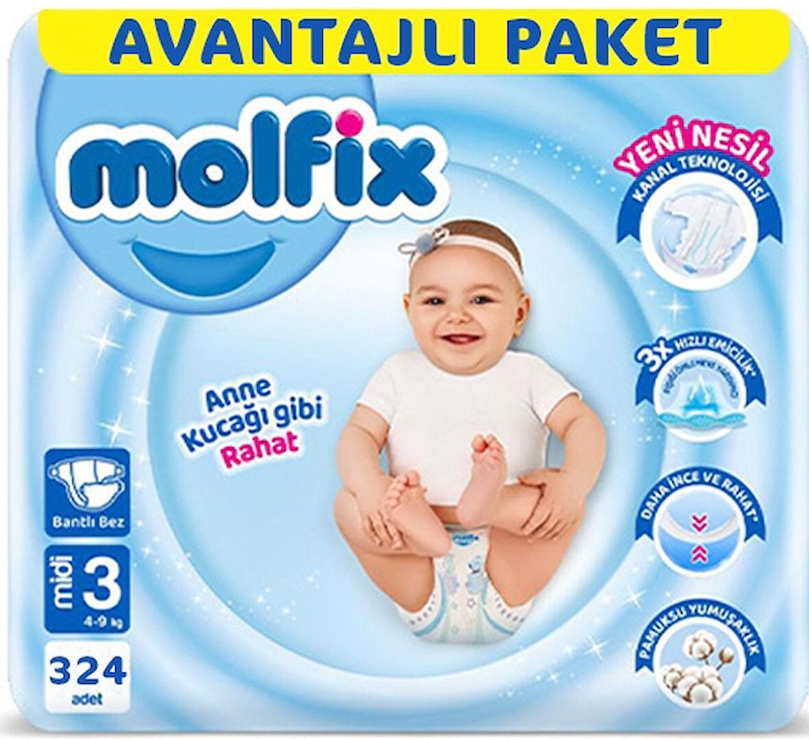 Molfix 3 Numara Midi 3x108'li Bel Bantlı Bez