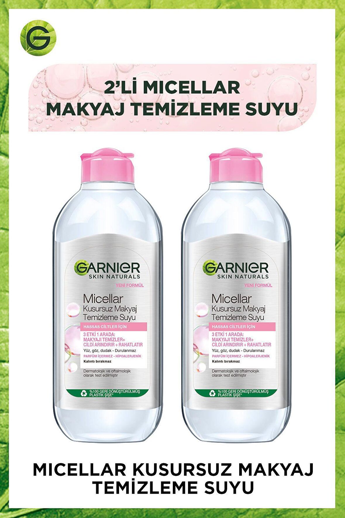 Garnier Micellar Kusursuz Makyaj Temizleme Suyu 400 ml x 2 Adet