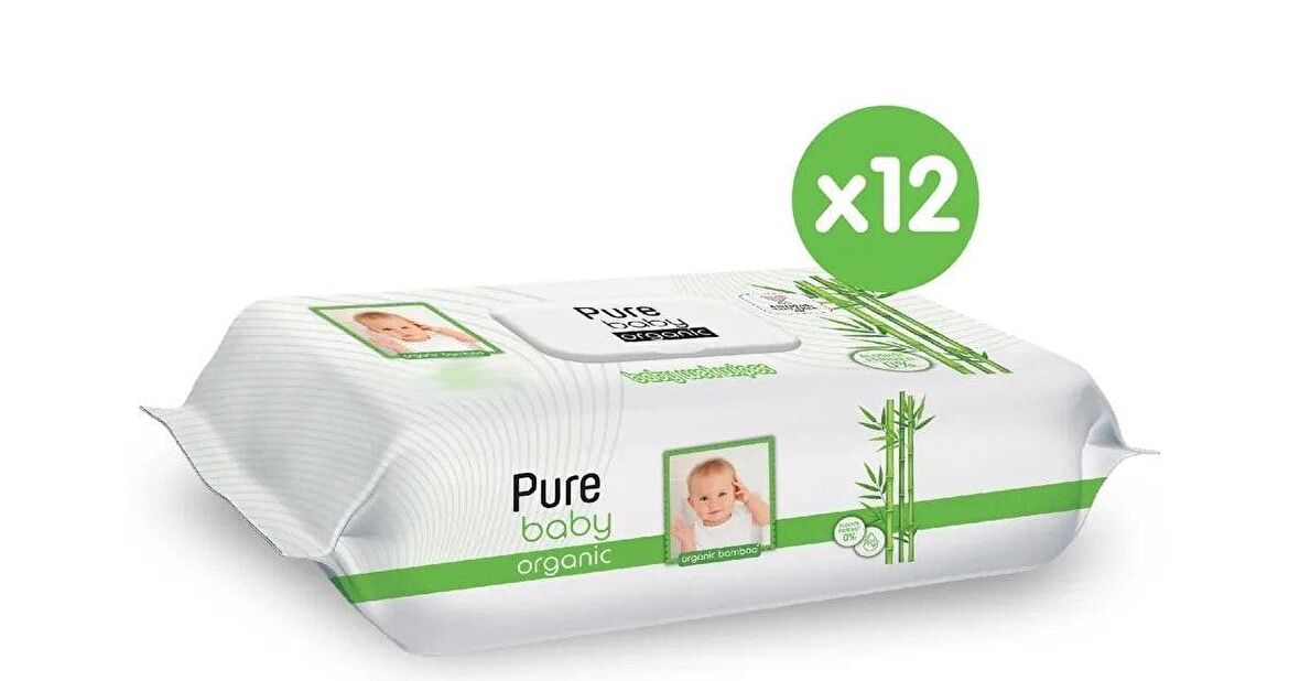 Pure Baby Organik Bambu Özlü Islak Havlu 90 lı x 12 Adet