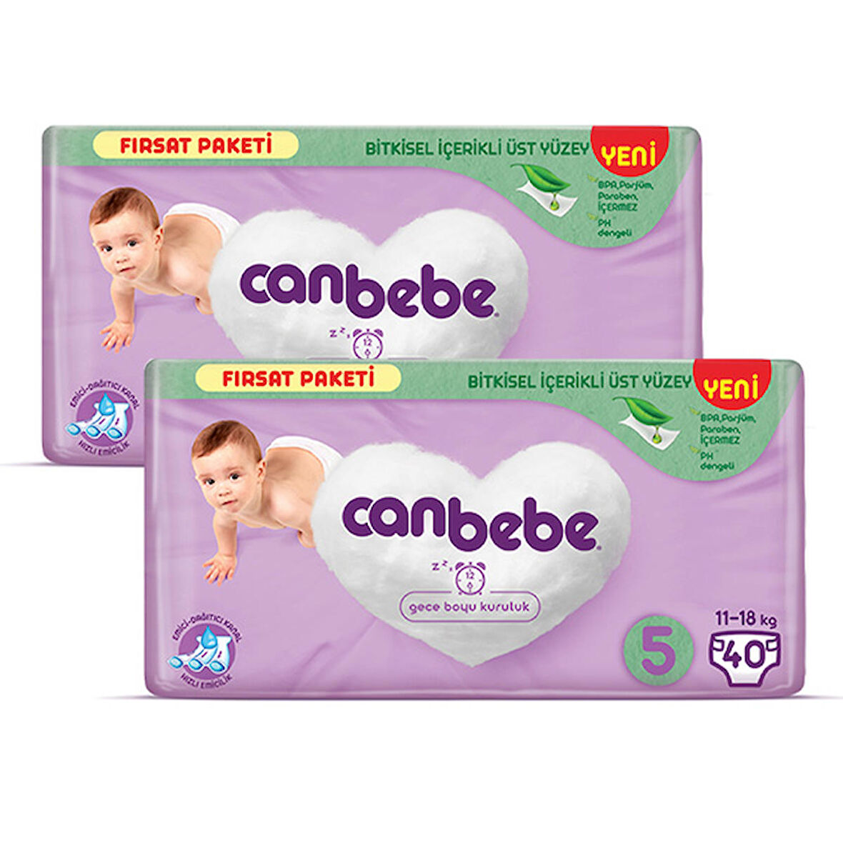 Canbebe Bebek Bezi Fırsat Paketi 5 Beden Junior 40 lı x 2 Adet