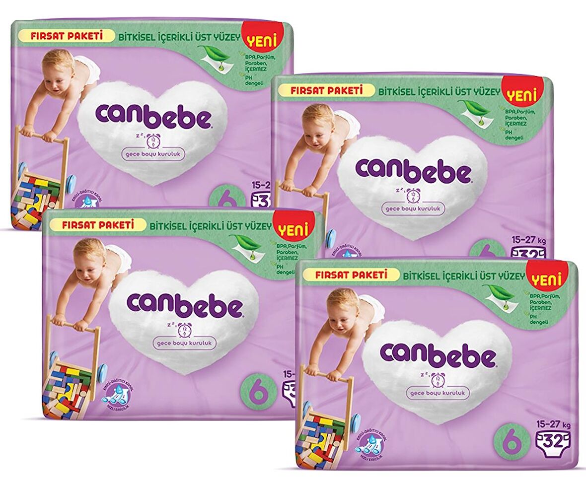 Canbebe Bebek Bezi Fırsat Paketi 6 Beden XL (15-27 Kg) 32 li x 4 Adet