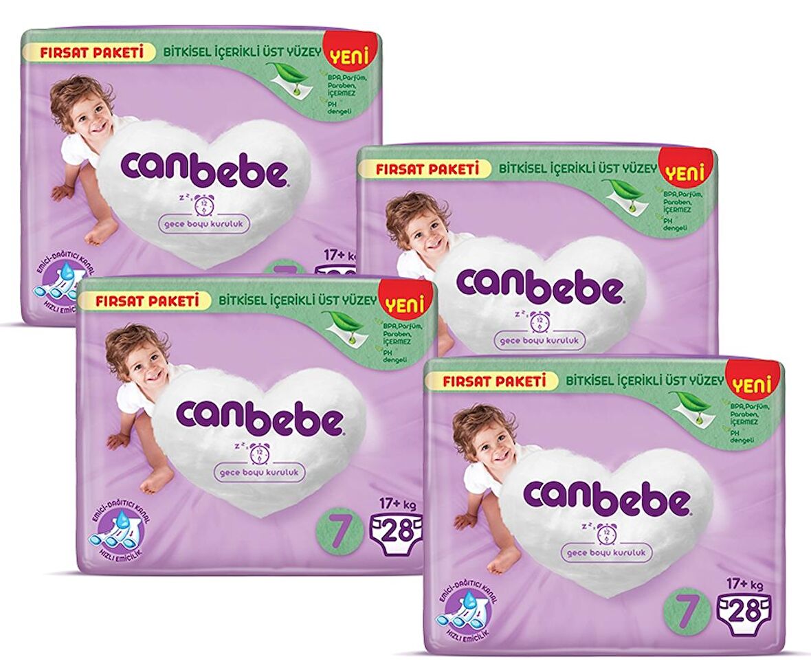 Canbebe Bebek Bezi Fırsat Paketi 7 Beden XXL (17+ Kg) 28 li x 4 Adet