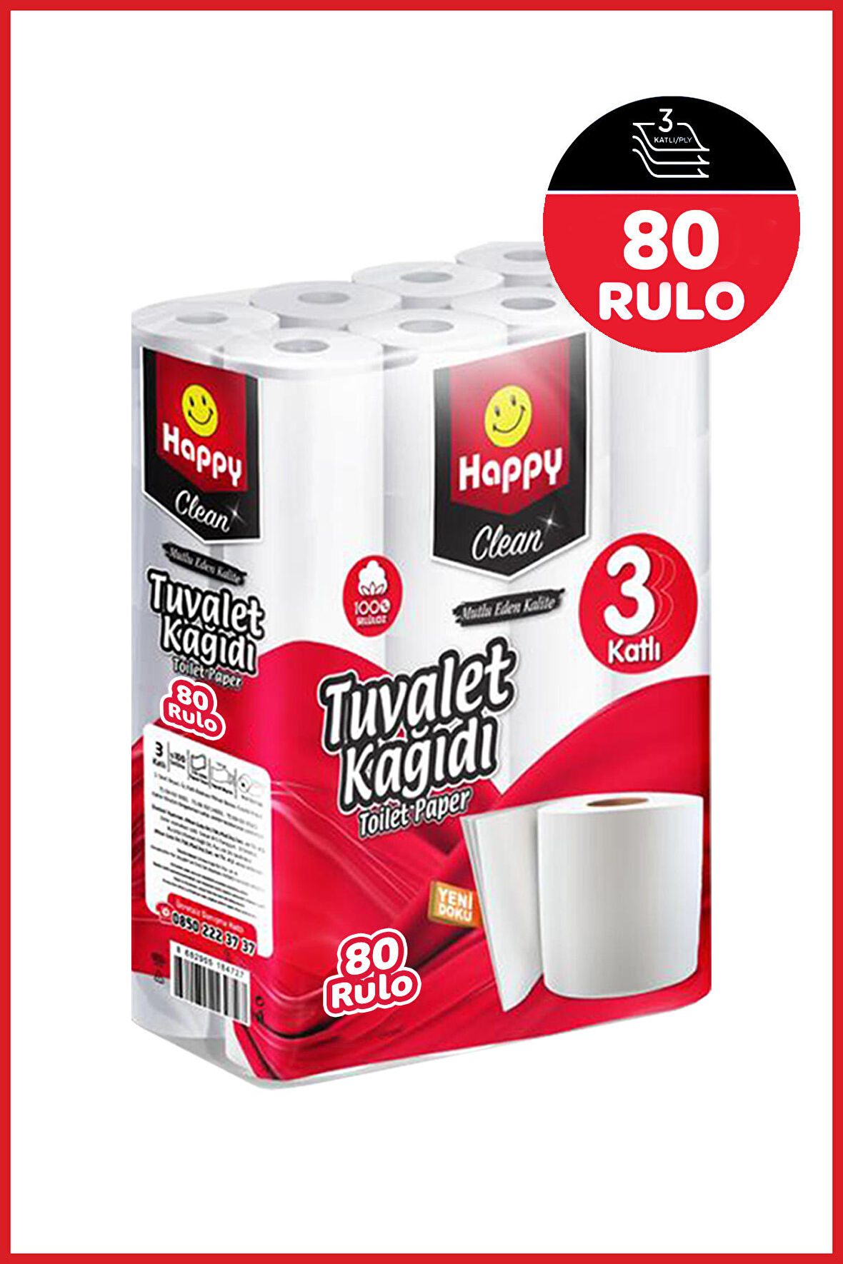 Happy Clean Üç Katlı Tuvalet Kağıdı 40 lı x 2 Adet