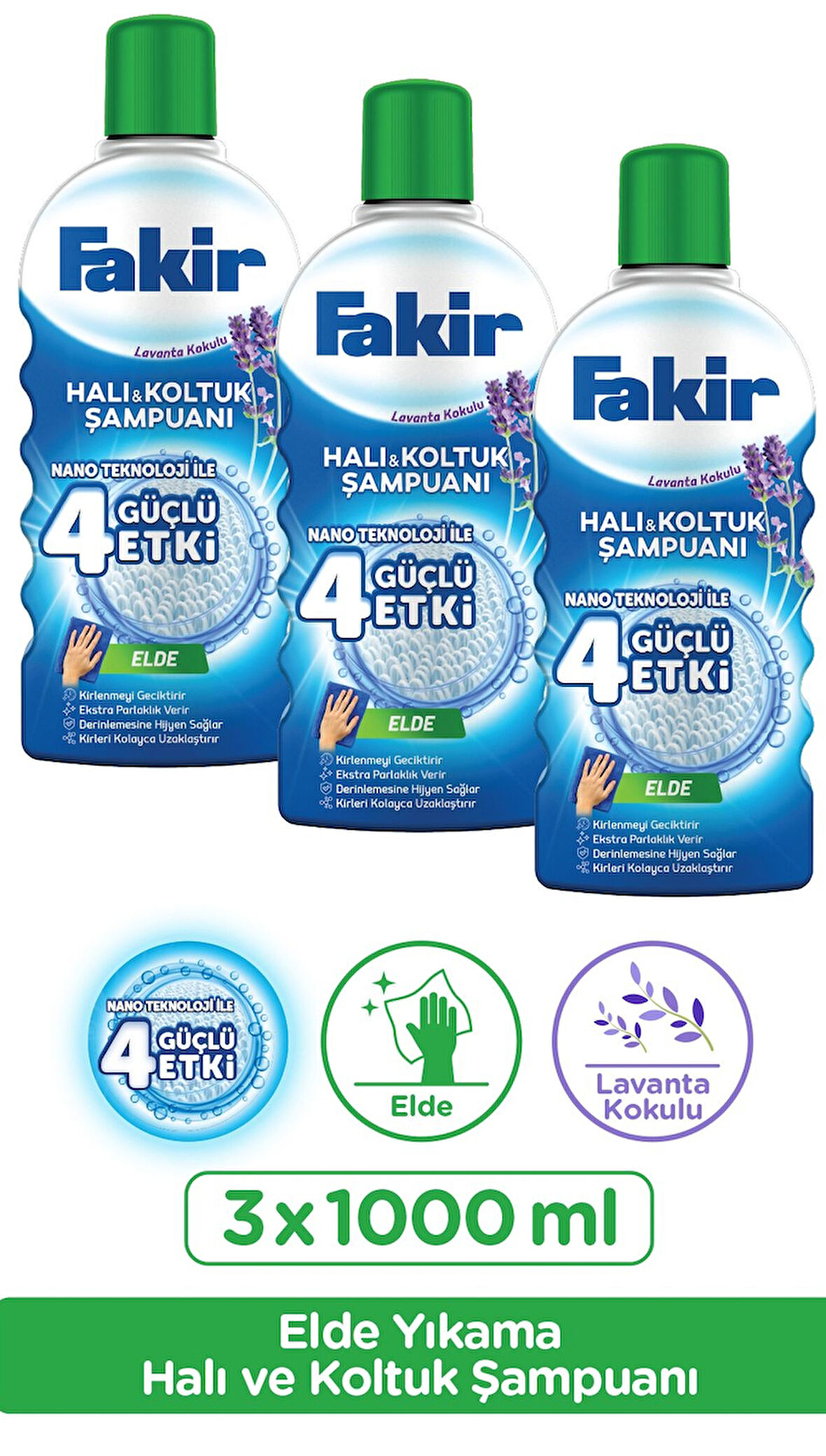 Fakir Elde Lavanta Teknolojili Halı ve Koltuk Şampuanı 1000ml x 3 Adet