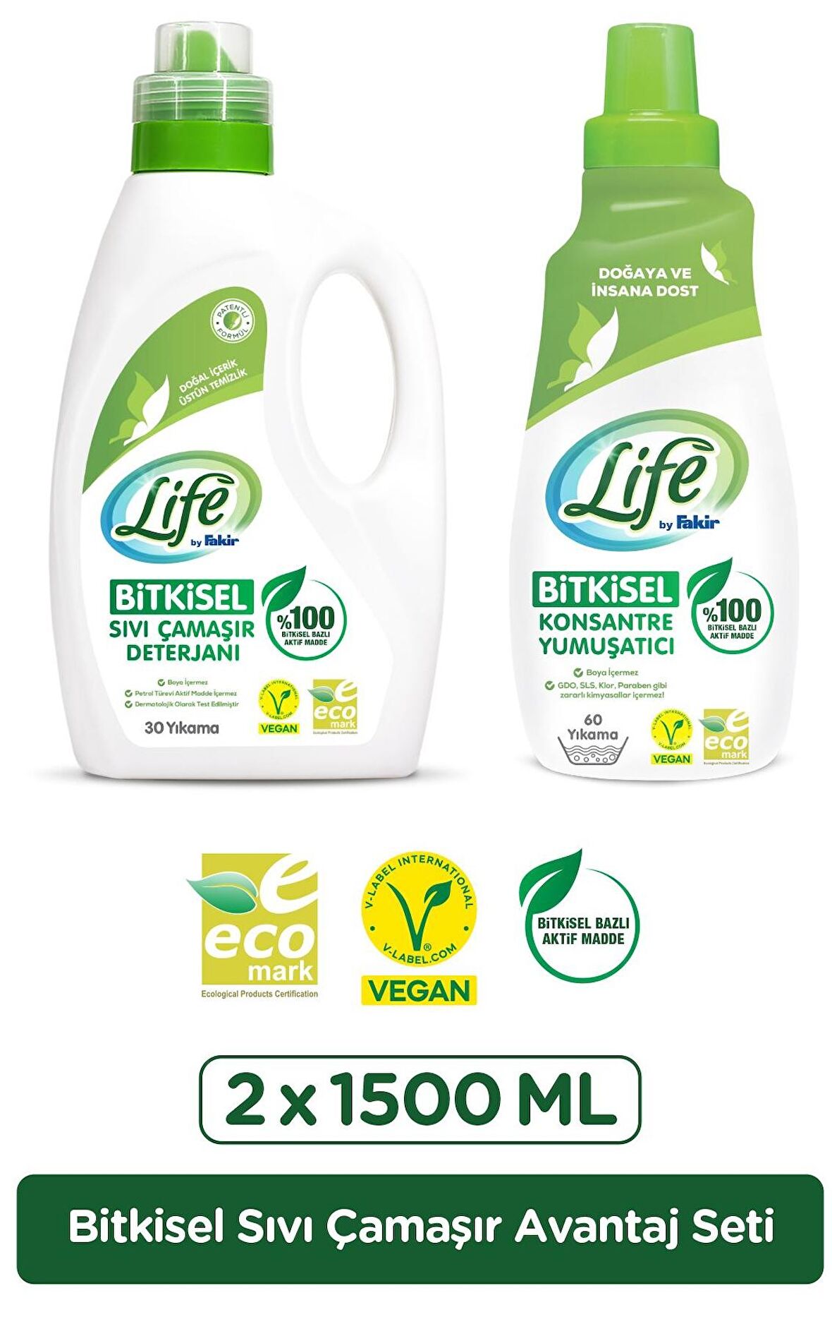 Life By Fakir Sıvı Çamaşır Deterjanı ve Yumuşatıcı Seti 2 x 1500 ml