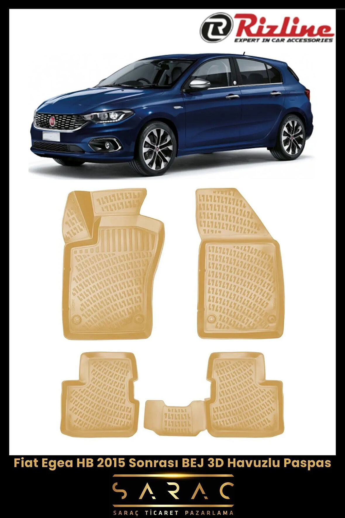 Rizline Fiat Egea STW 2016 Model BEJ 3D Havuzlu Paspas