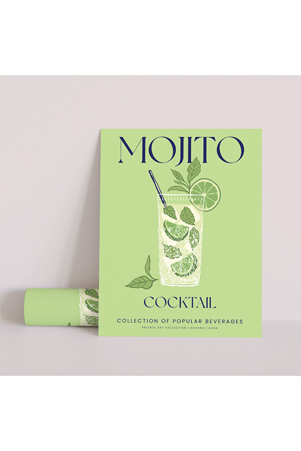 Dekoratif Çerçevesiz Poster Minimalist Mojito İllüstrasyonu