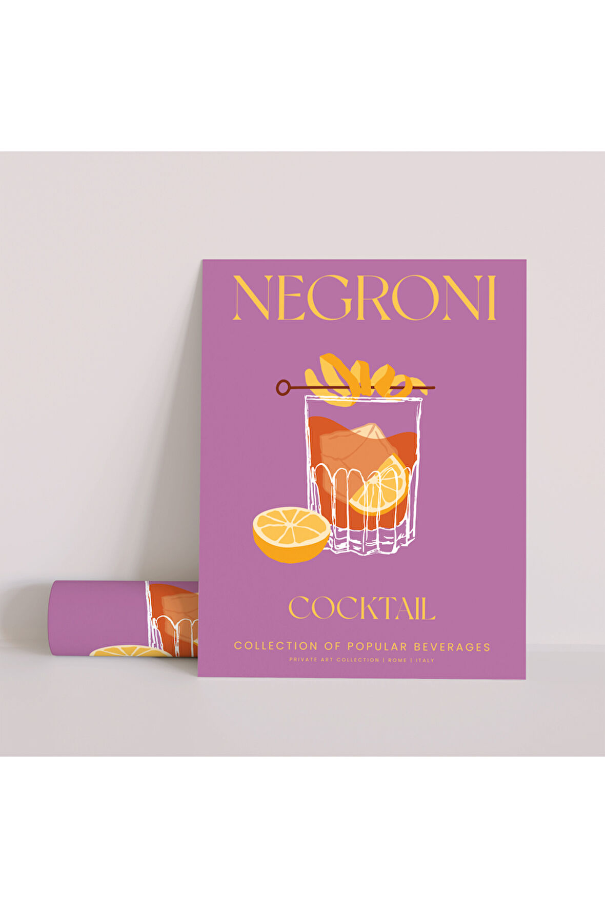 Dekoratif Çerçevesiz Poster Minimalist Negroni İllüstrasyonu