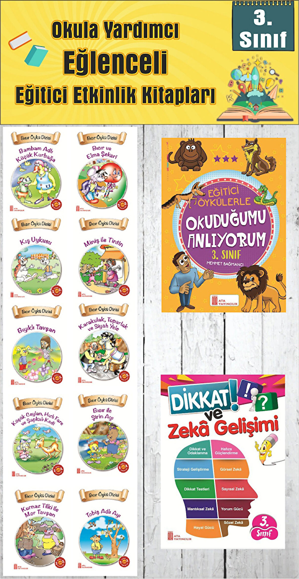 3. Sınıf Okula Yardımcı Eğitici Okuduğumu Anlıyorum - Dikkat ve Zeka Gelişimi - 10 lu Hikaye Seti