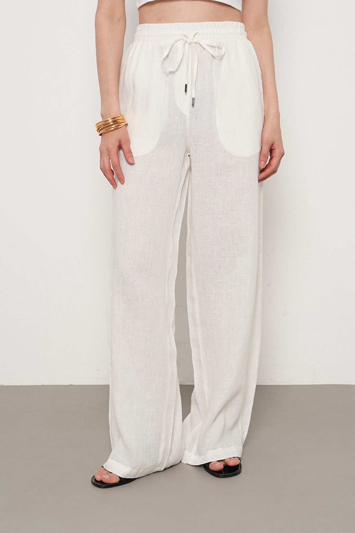 KADIN %100 KETEN BOL PAÇA DÜZ RENK PANTOLON