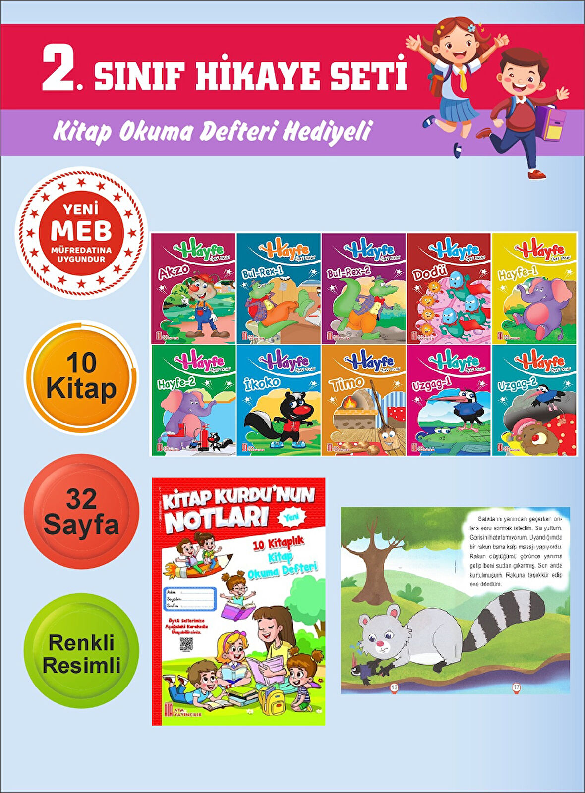 2.Sınıflar İçin Okumayı Sevdiren 10 lu Hikaye Seti 10 (Kitap Okuma Defteri Hediyeli)
