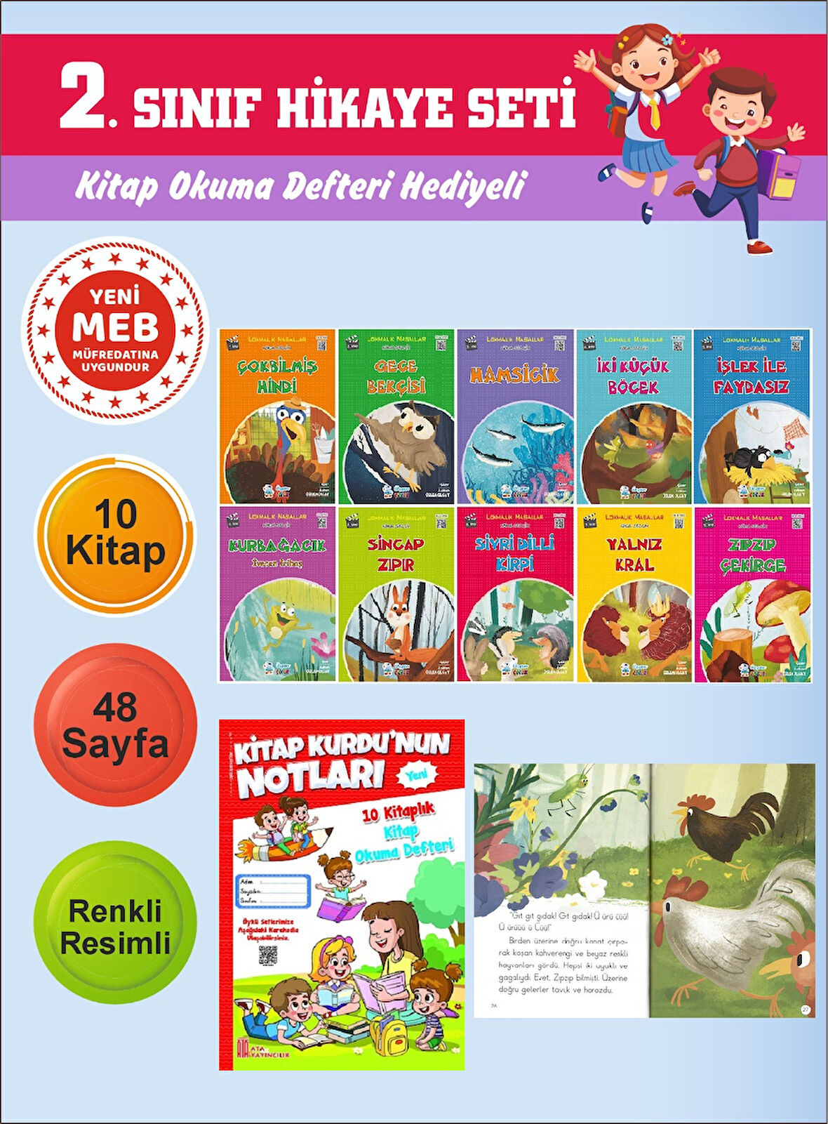2.Sınıflar İçin Okumayı Sevdiren 10 lu Hikaye Seti 12 (Kitap Okuma Defteri Hediyeli)