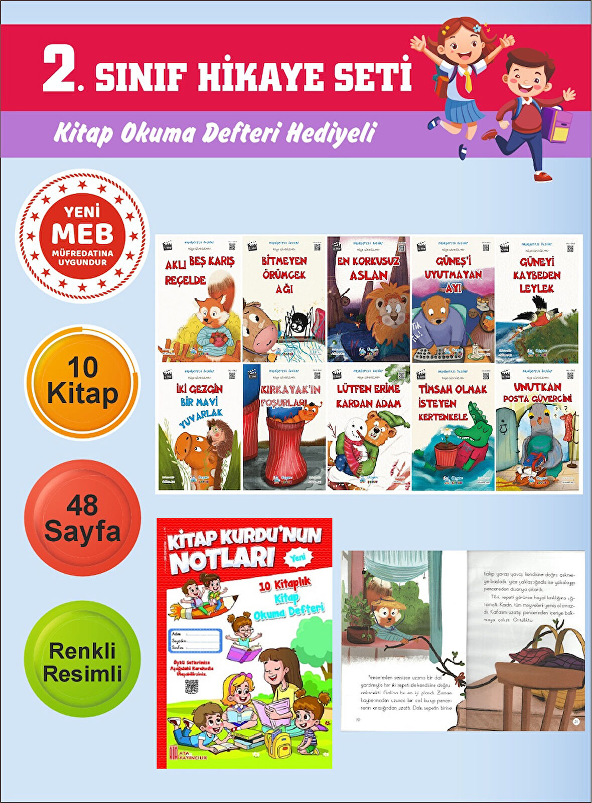 2.Sınıflar İçin Okumayı Sevdiren 10 lu Hikaye Seti 13 (Kitap Okuma Defteri Hediyeli)