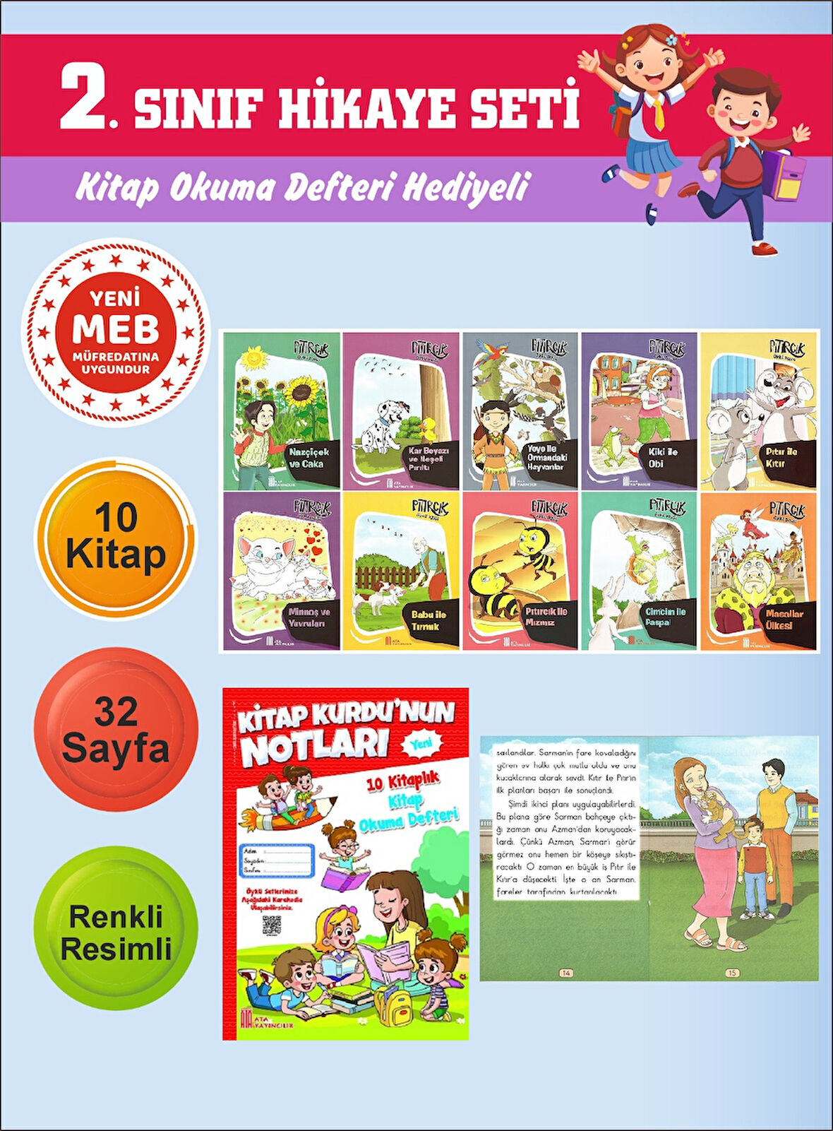 2.Sınıflar İçin Okumayı Sevdiren 10 lu Hikaye Seti 13 (Kitap Okuma Defteri Hediyeli)